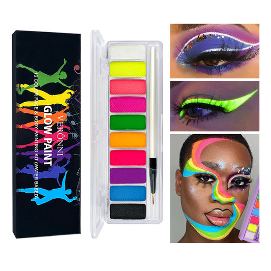 10 Colors Water-Soluble UV Luminous Body Painting Paste-Vibrant Stage Show Makeup for Eyeliner,Eyeshadow and Oil Color Cosmetics - kellylooksshop