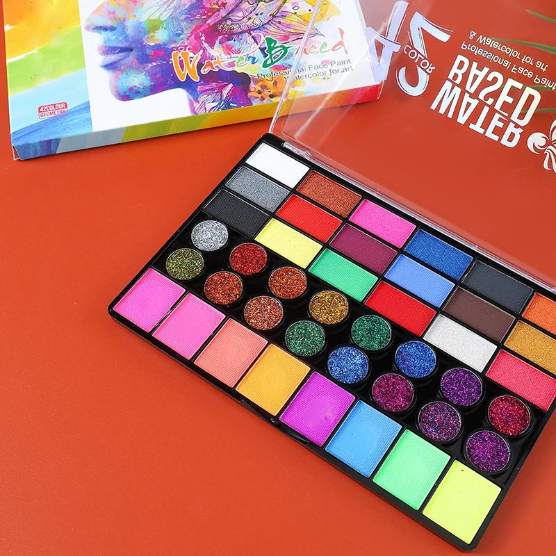 42 Colors Water Soluble Face Body Painting Set UV Neon Glitter Face Paint Art Halloween and Christmas Party Body Paint Makeup - kellylooksshop