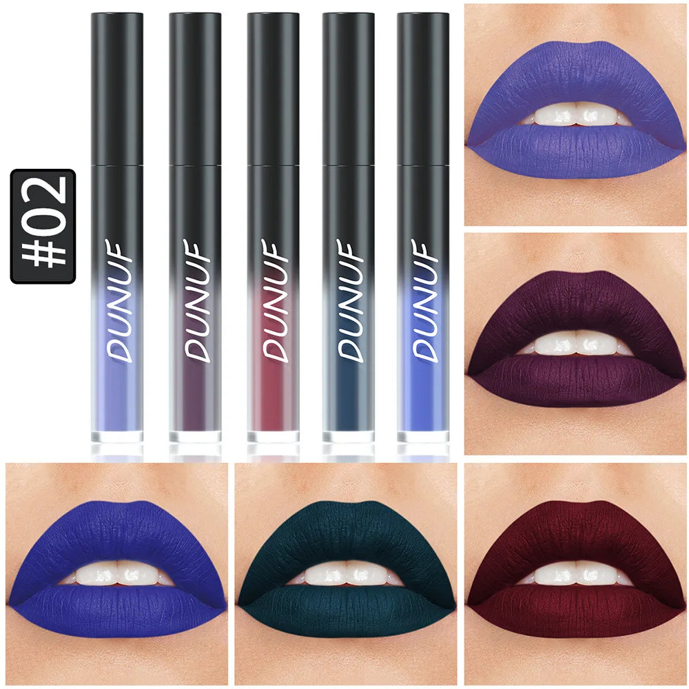 5pcs Matte Lipstick Set Waterproof Sexy Green Purple Blue Lip Gloss Kit Shiny Lip Tint Halloween Lip Makeup Tool Korean Cosmetic - kellylooksshop