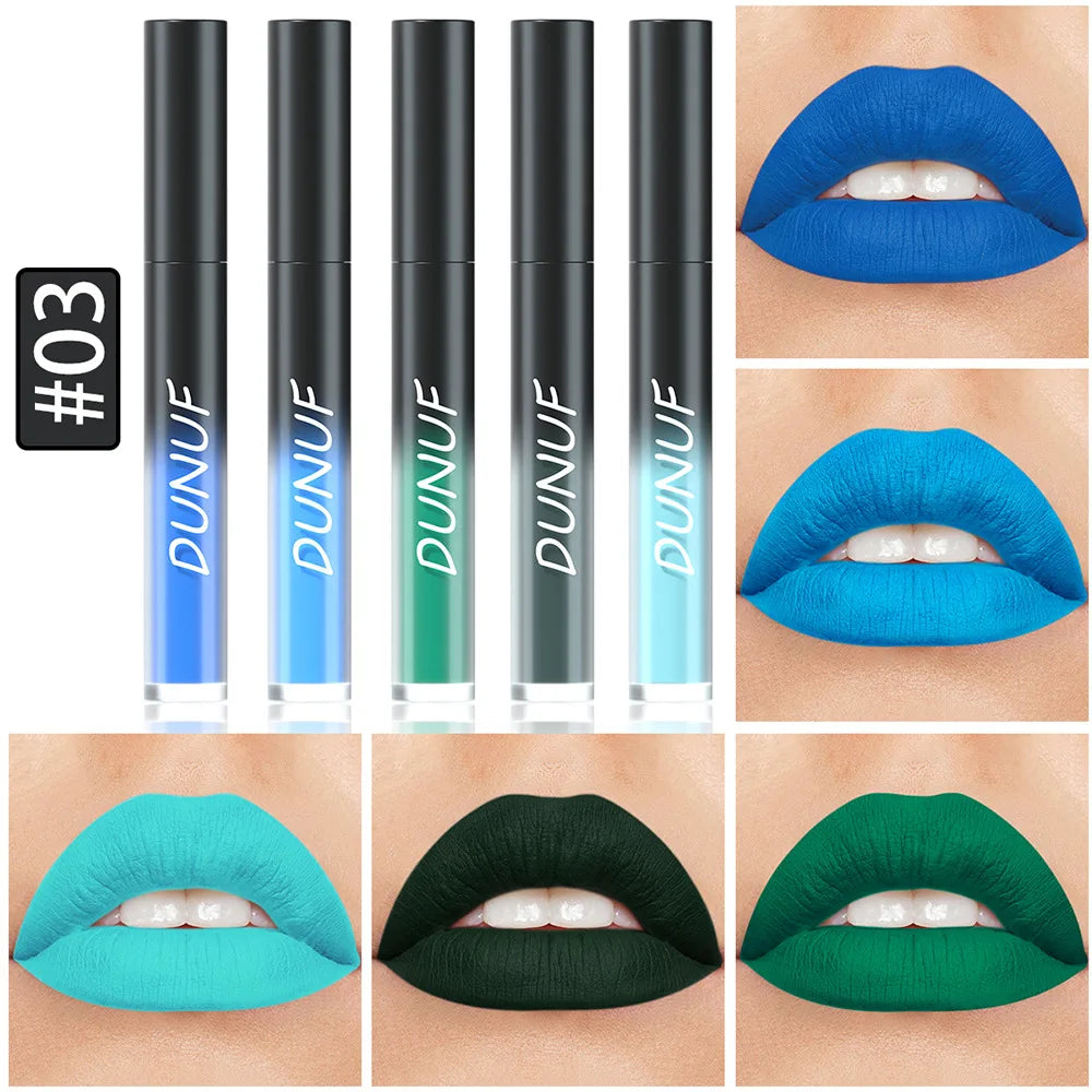 5pcs Matte Lipstick Set Waterproof Sexy Green Purple Blue Lip Gloss Kit Shiny Lip Tint Halloween Lip Makeup Tool Korean Cosmetic - kellylooksshop