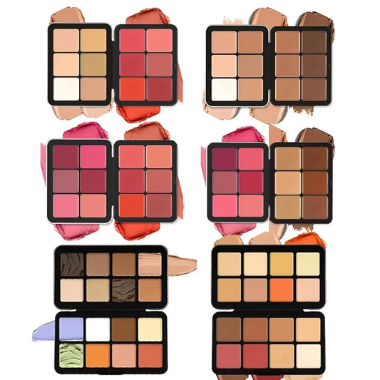 12-Color Iron Box Blusher Plate Multi-Color Cream Blush Plate Concealer Plate Contour and Highlighter Palette Makeup Blush Face - kellylooksshop
