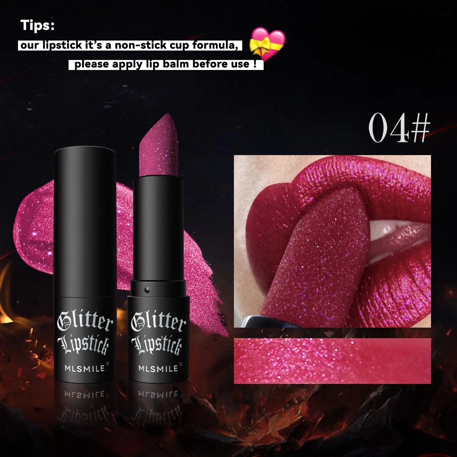 7Colors Glitter Lipstick Waterproof Long Lasting Diamond Pearlescent Metallic Lipstick Black Lipgloss Women Lips Makeup Cosmetic - kellylooksshop