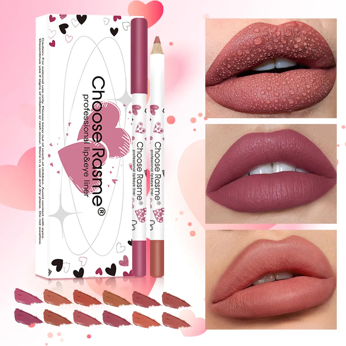 CHOOSE RASME 12pcs Lip Liner Pen 12 Colors Waterproof And Sweat-proof Not Easy To Fade Non-stick Cup Nude Lipstick Pencil SET - kellylooksshop