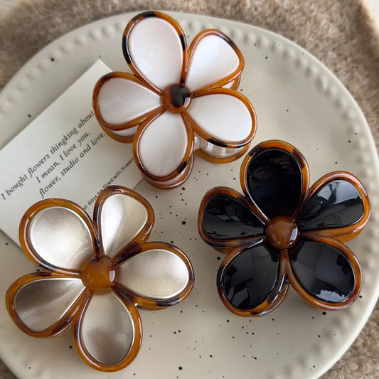 Vintage Amber Color Flower Grab Clips Headband Women's Temperament Elegant Hair Claws Barrettes Lady Party Hair Pins Accessories
