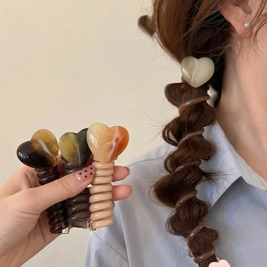 Elastic Spiral Telephone Wire Hairband Love Ponytails Braid Head Rubber Korea Girls Heart Hair Tie Women Temperament Accessories