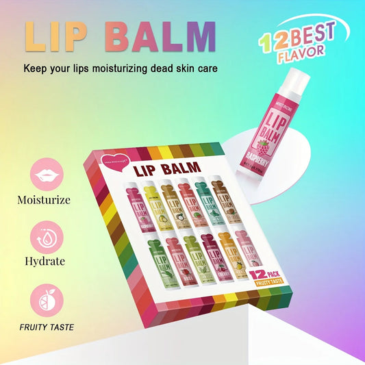 12 PCS/gift lip balm set 5g Deep Moisturizing and long-lasting moisturizing exfoliating to create hydrated lips - kellylooksshop