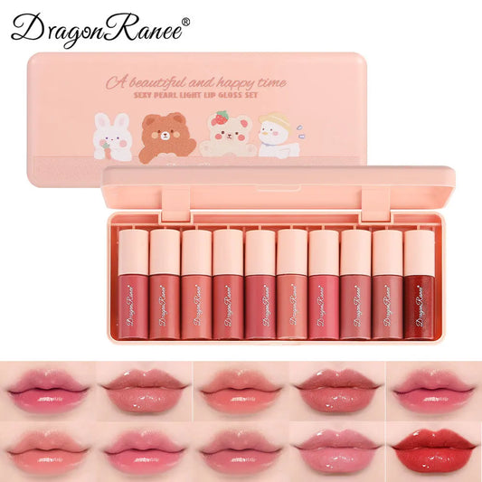 Dragon Ranee 10colors Cartoon Set Waterproof Moisturizing Lip Glaze Set Non-fading Lip Liquid Mirror Lipstick for  Lip Gloss - kellylooksshop