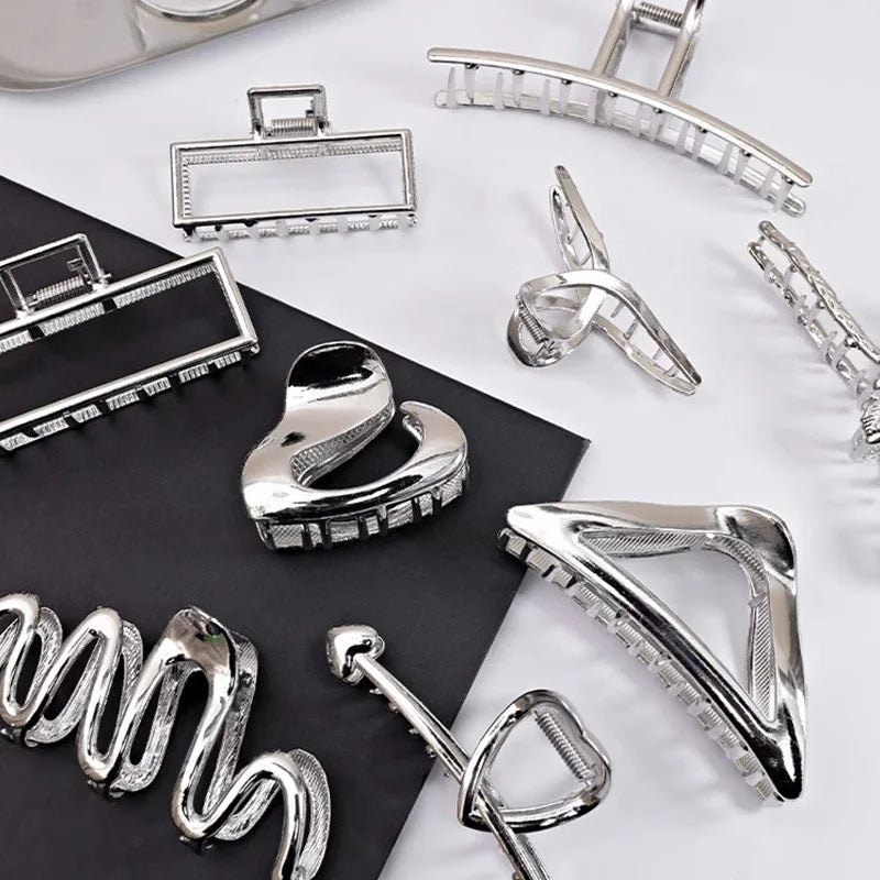 Vintage Silver Geometric Metal Hair Claw For Women Girls Long Hair Holder Headband Hair Claw Clip Fashion Hair Accessories - Kellylooks Shop