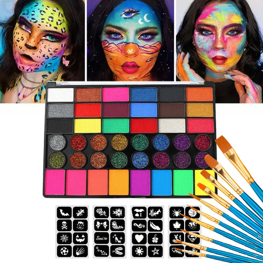42 Colors Water Soluble Face Body Painting Set UV Neon Glitter Face Paint Art Halloween and Christmas Party Body Paint Makeup - kellylooksshop