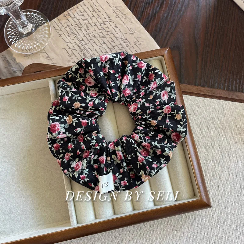 French Fashion Plaid floralScrunchies for Hair  bow ribbon French girlish ponytail tie hair accessory versatile Hair ties - Kellylooks Shop