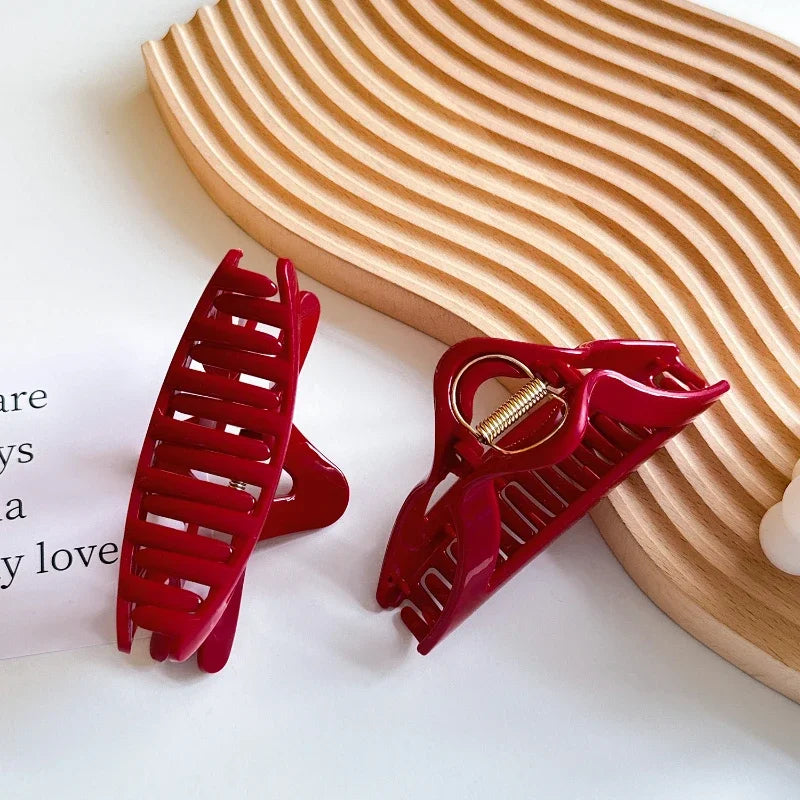French Red Collection! Large Grip Gold Letters Label Hair Claw Woman Elegant Hairpins Shark Clip Crab Barrettes Hair Accessories - Kellylooks Shop