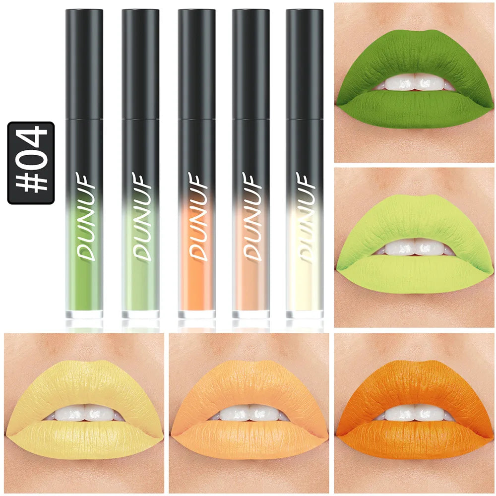 5pcs Matte Lipstick Set Waterproof Sexy Green Purple Blue Lip Gloss Kit Shiny Lip Tint Halloween Lip Makeup Tool Korean Cosmetic - kellylooksshop