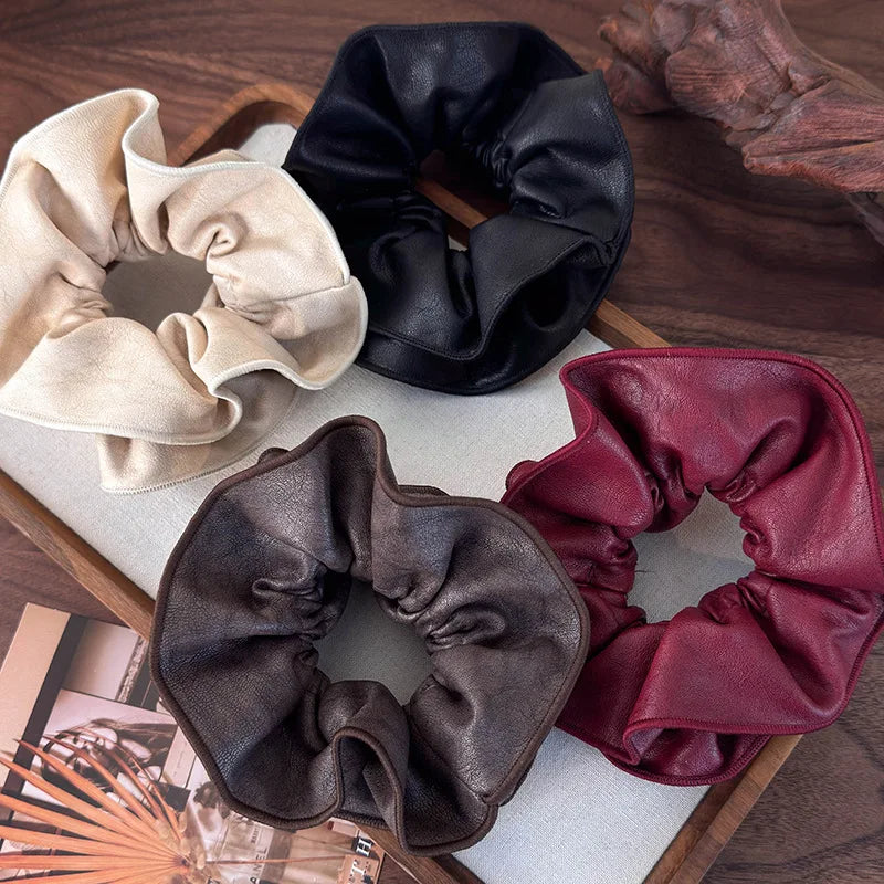 Retro Soft Leather Double Layer Hair Scrunchies Headband Womens Temperament Head Rope Rubber Band Female Autumn Winter Headdress - Kellylooks Shop