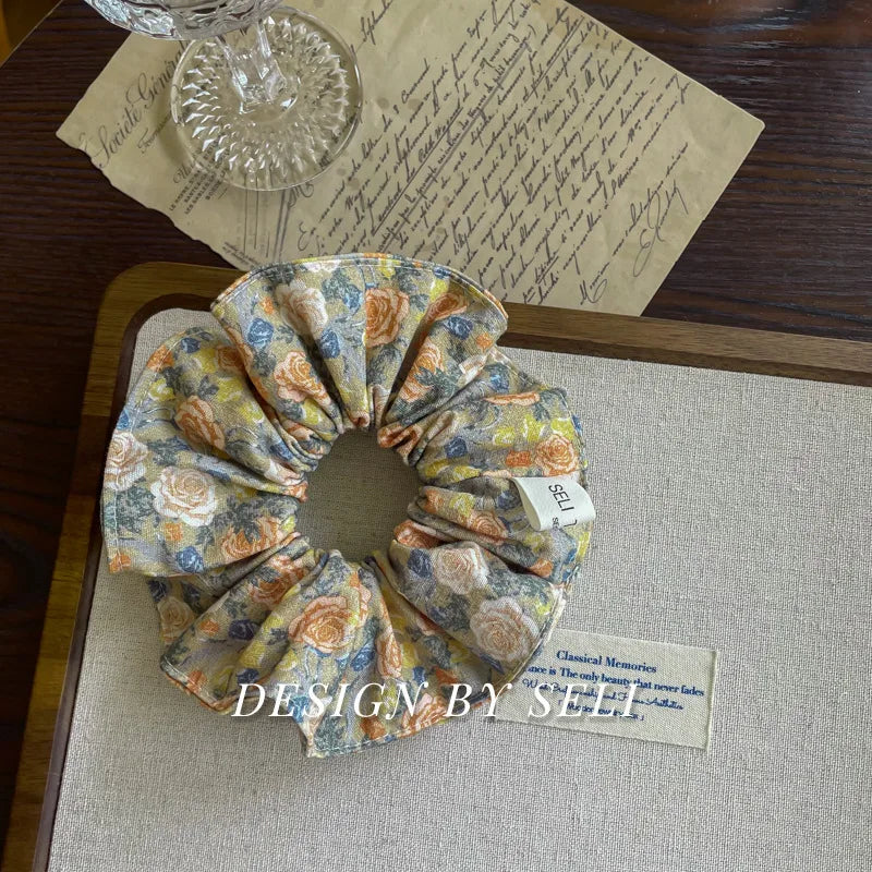 French Fashion Plaid floralScrunchies for Hair  bow ribbon French girlish ponytail tie hair accessory versatile Hair ties - Kellylooks Shop