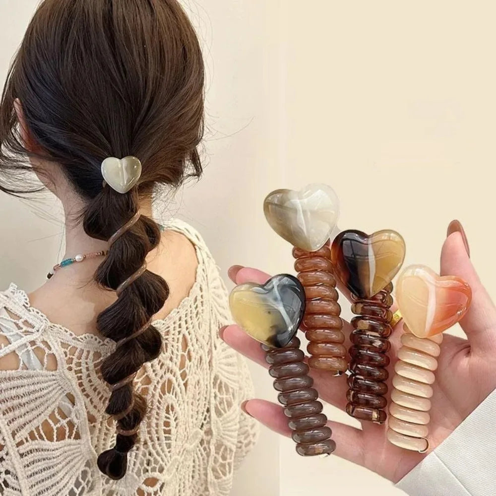 Elastic Spiral Telephone Wire Hairband Love Ponytails Braid Head Rubber Korea Girls Heart Hair Tie Women Temperament Accessories - Kellylooks Shop