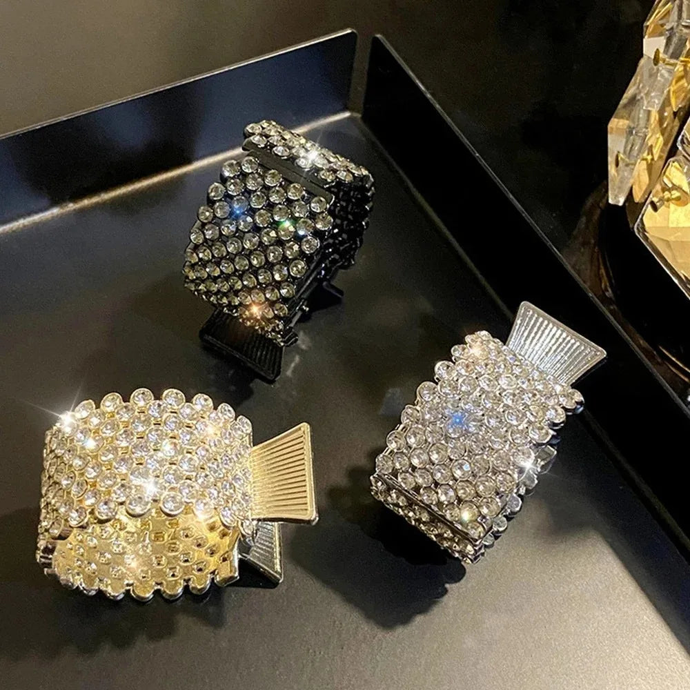 Fashion Pearl Rhinestone Metal Hair Clip Women Girls Mini High Ponytail Holder Crystal Hair Claws Elegant Party Headdress - Kellylooks Shop