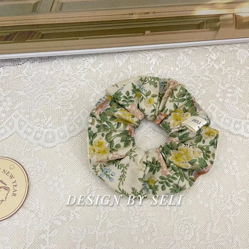 French Fashion Plaid floralScrunchies for Hair  bow ribbon French girlish ponytail tie hair accessory versatile Hair ties - Kellylooks Shop