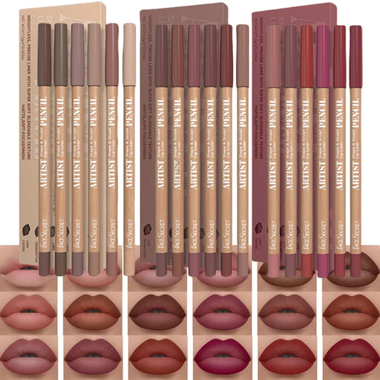 6pcs Face Secret Lip Liner Pencil Set,Ultra-Fine,Smooth Long Lasting Waterproof Matte Velvet,Brown Mixed Color - kellylooksshop