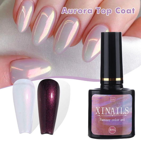 8ml Aurora Top Coat Gel Nail Polish Iridescent Pearl Soak Off Lacquer Sealing Shimmer Mermaid Effect UV LED Manicure Varnishes - kellylooksshop