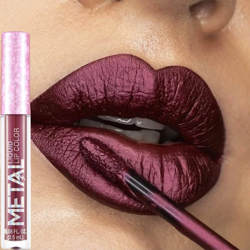 Matte Glitter Liquid Lip Gloss Makeup Waterproof Non-stick Cup Metal Lipstick Set Lasting Shiny Lip Color Tone Charming Lipstick - kellylooksshop