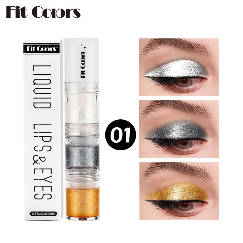 Fit Colors 3 Sections Smoky Eye Water Eyeshadow Diamond Liquid Pearl Shimmer Eye Shadow Liquid Lip Dye - kellylooksshop