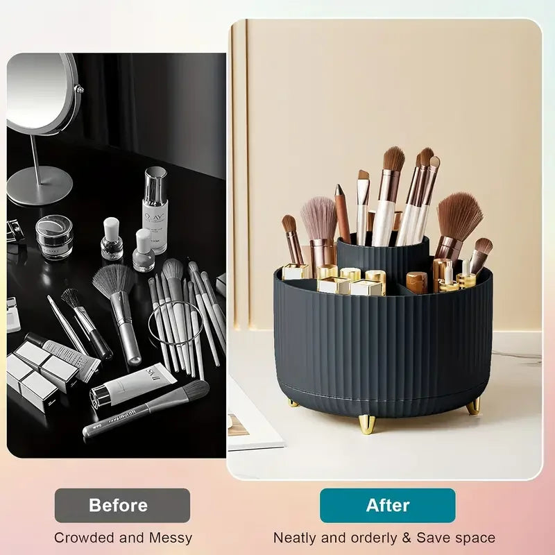 360° Rotating 5 Slot Makeup Brushes Holder Organizer Multi-Functional Desk Storage Cosmetics Storage for Vanity Desktop Bathroom - Kellylooks Shop