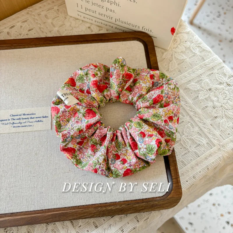 French Fashion Plaid floralScrunchies for Hair  bow ribbon French girlish ponytail tie hair accessory versatile Hair ties - Kellylooks Shop