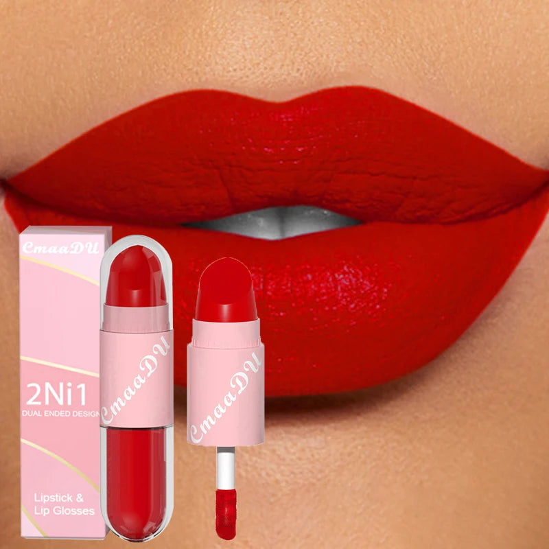 18 Colors 2 in 1 Matte Lipstick Liquid Purple Lip Glaze Double Head Lip Makeup Lasting Waterproof Velvet Sexy Dark Red Lipsticks - kellylooksshop