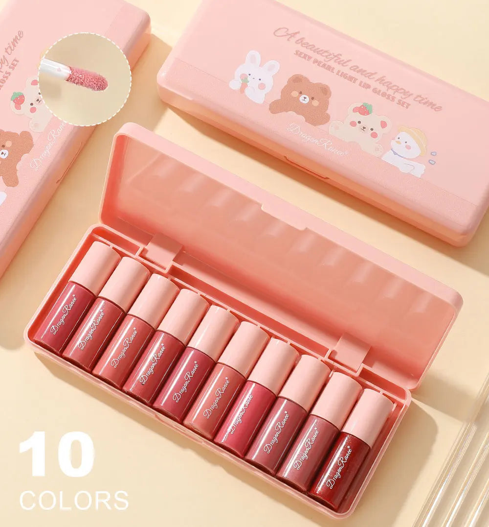 Dragon Ranee 10colors Cartoon Set Waterproof Moisturizing Lip Glaze Set Non-fading Lip Liquid Mirror Lipstick for  Lip Gloss - kellylooksshop