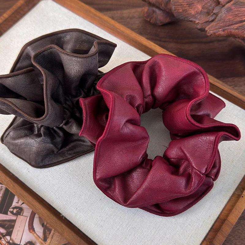 Retro Soft Leather Double Layer Hair Scrunchies Headband Womens Temperament Head Rope Rubber Band Female Autumn Winter Headdress - Kellylooks Shop