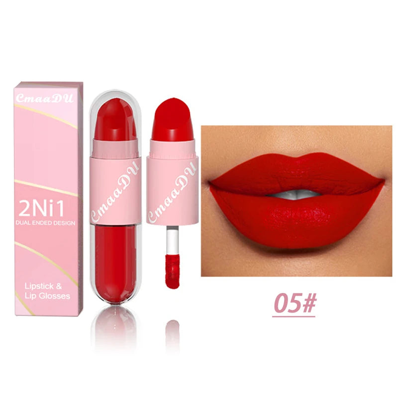 18 Colors 2 in 1 Matte Lipstick Liquid Purple Lip Glaze Double Head Lip Makeup Lasting Waterproof Velvet Sexy Dark Red Lipsticks - kellylooksshop