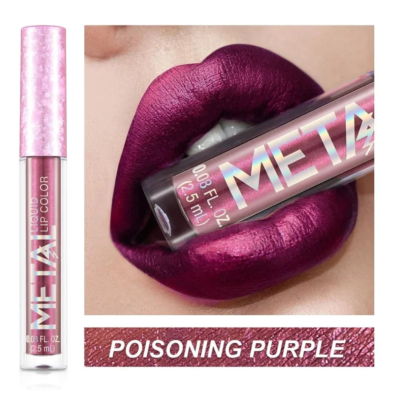 Matte Glitter Liquid Lip Gloss Makeup Waterproof Non-stick Cup Metal Lipstick Set Lasting Shiny Lip Color Tone Charming Lipstick - kellylooksshop