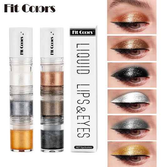 Fit Colors 3 Sections Smoky Eye Water Eyeshadow Diamond Liquid Pearl Shimmer Eye Shadow Liquid Lip Dye - kellylooksshop
