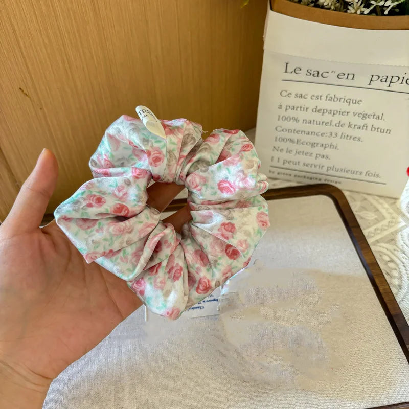 French Fashion Plaid floralScrunchies for Hair  bow ribbon French girlish ponytail tie hair accessory versatile Hair ties - Kellylooks Shop