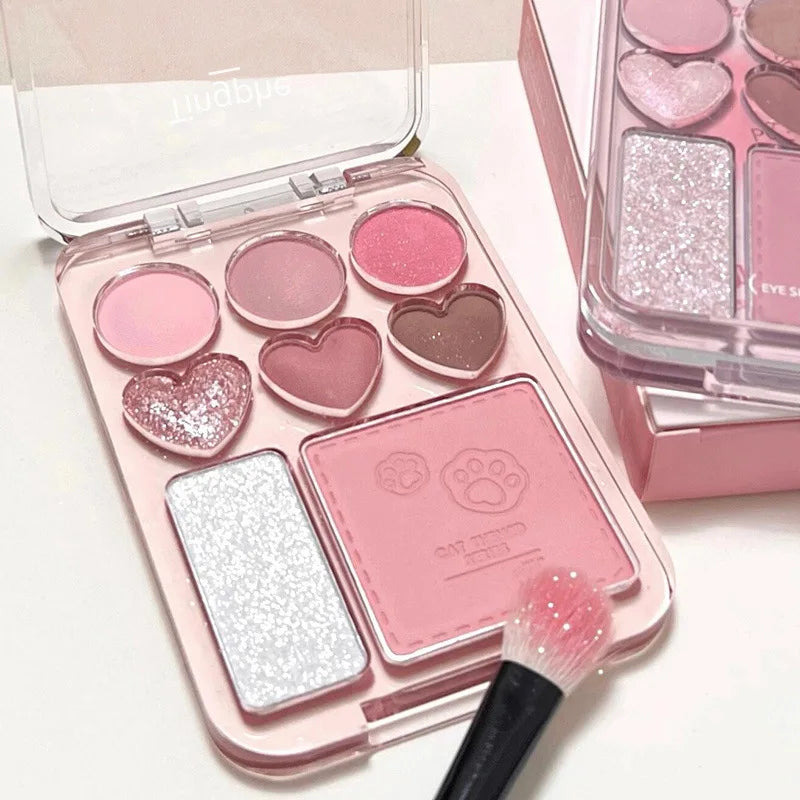 8-Color Pink Orange Eyeshadow Palette Facial Blusher Highlighter Brightening Lasting Heart-shaped Eye Shadow Makeup Cosmetics - kellylooksshop
