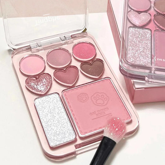 8-Color Pink Orange Eyeshadow Palette Facial Blusher Highlighter Brightening Lasting Heart-shaped Eye Shadow Makeup Cosmetics - kellylooksshop