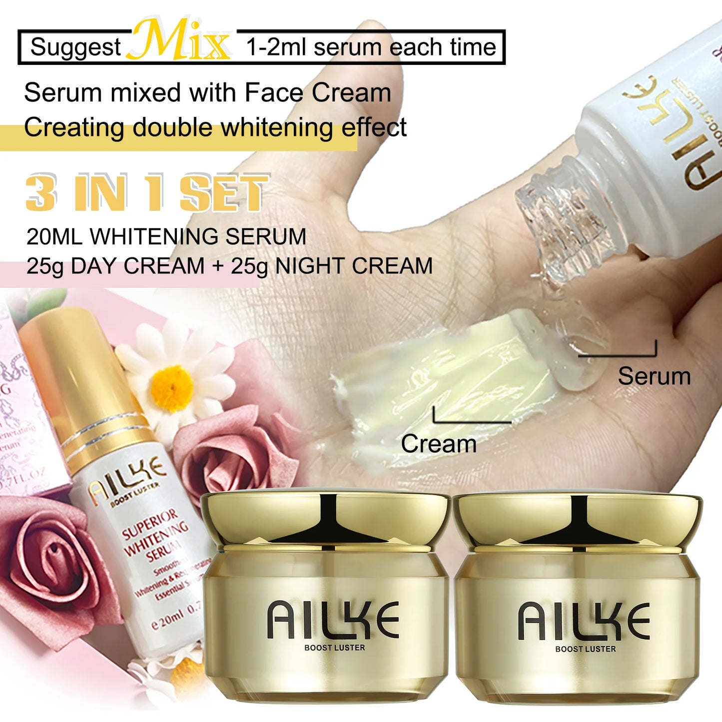 AILKE Dark Spots Corrector, Whitening Hydration Facial Cream, With Spf35, Even Skin Tone, Anti-Sunburn Face Care Set for Women - Kellylooks Shop