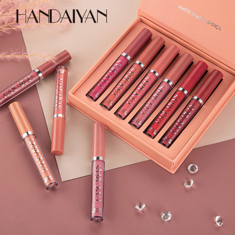 HANDAIYAN Set of 6 NonStick Cup Liquid lipstick , Long-Lasting Lip Gloss Gift Box – Matte Finish Lip Gloss, Resistant to Fading - Kellylooks Shop